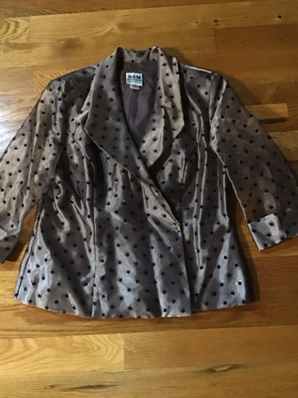 R&M Richards Taupe Satin Polka Dot Blazer dressy size 14